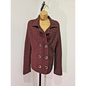 Jones New York Dark Academia Merino Wool Brown Chunky Cardigan Sweater Womens M